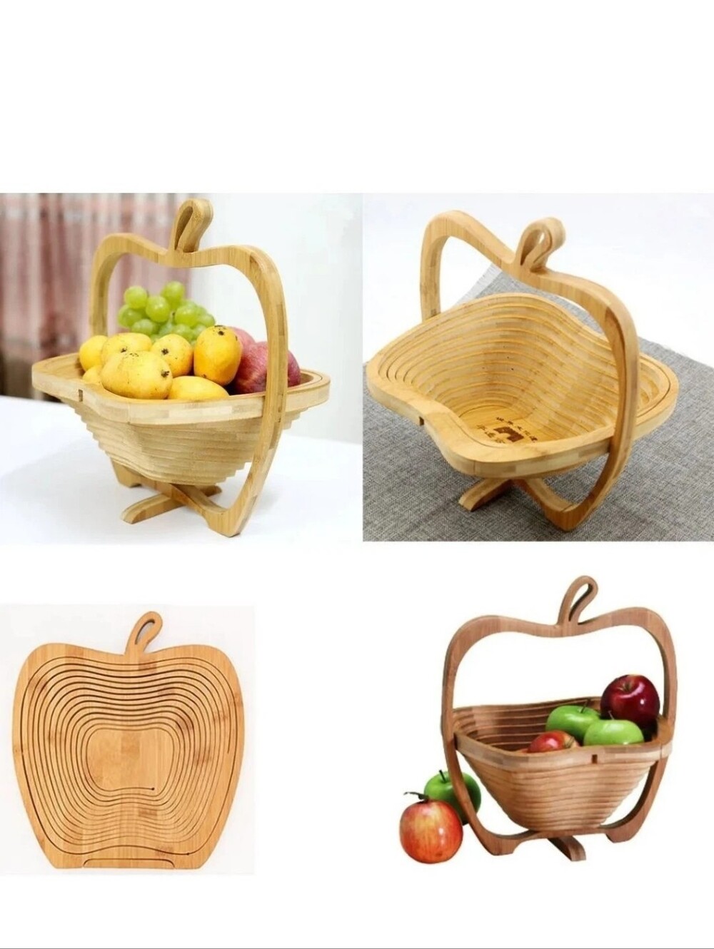 Bamboo Apple-Shaped Folding Fruit Basket - Natural